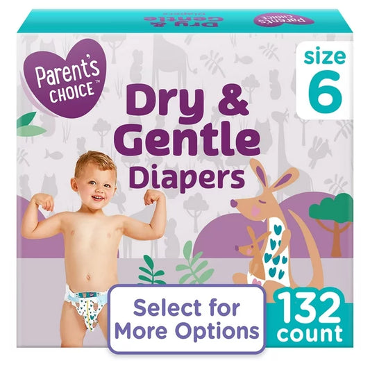 Parent's Choice Dry & Gentle Diapers Size 6, 132 Count